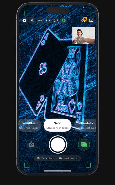 Dual-camera mode with front-camera picture-in-picture overlaid on the back camera feed