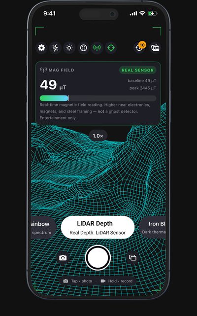 LiDAR Depth mode rendering a wireframe of the room from real measured depth data